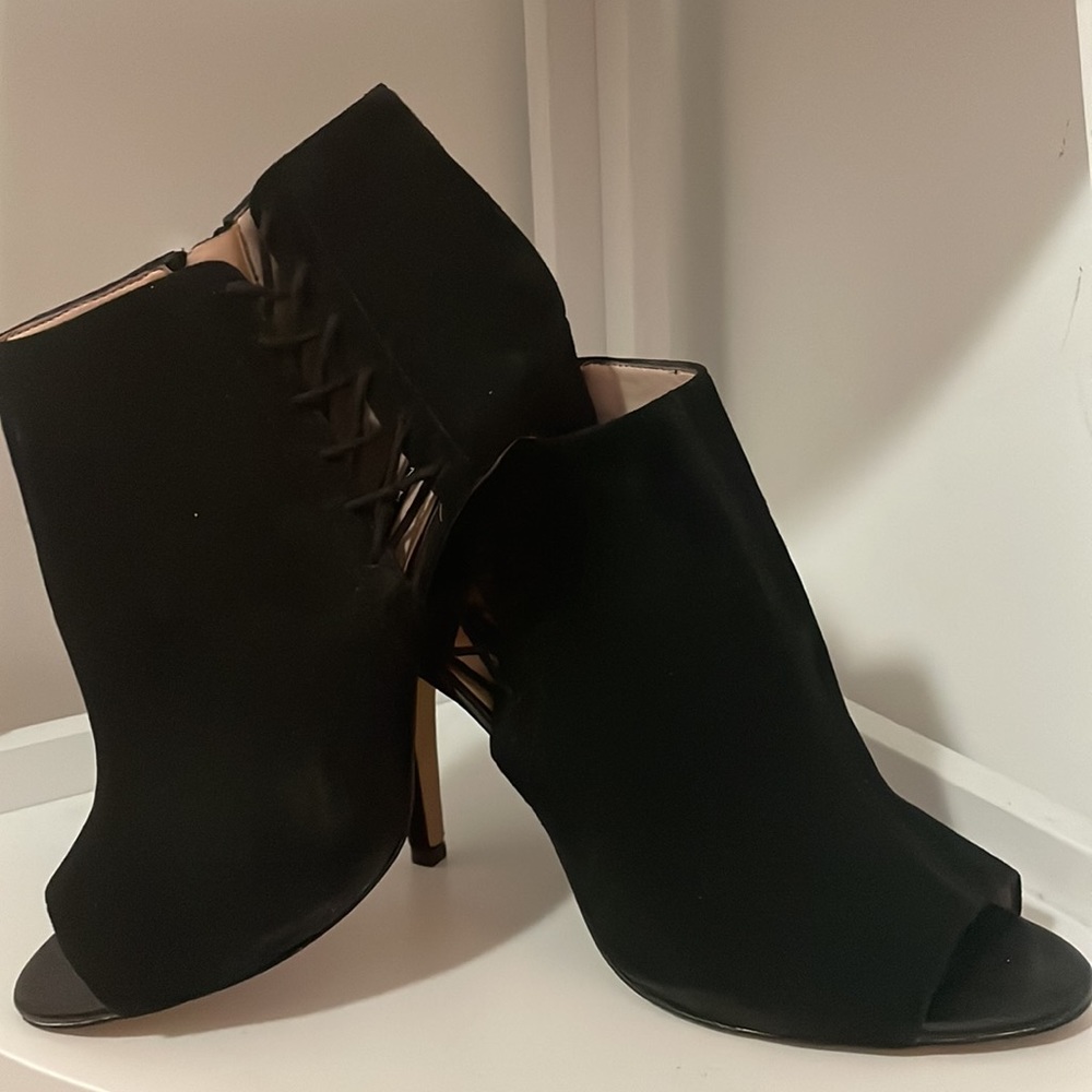 Black, Peep Toe, Ankle Booties made by French Connection, Size 11 US/42EU.
